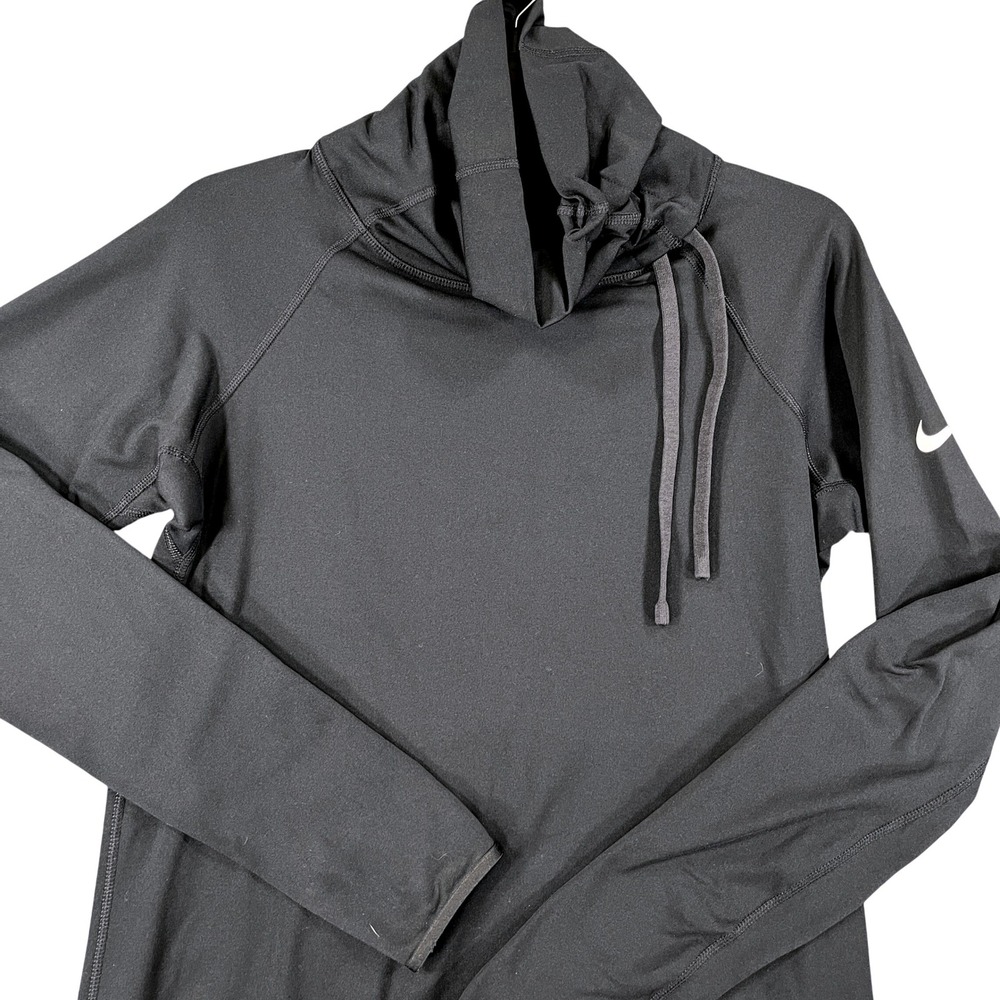Nike Pro Cowl Neck Thumbhole Pullover Womens L Dri-FIT Training Top Black
